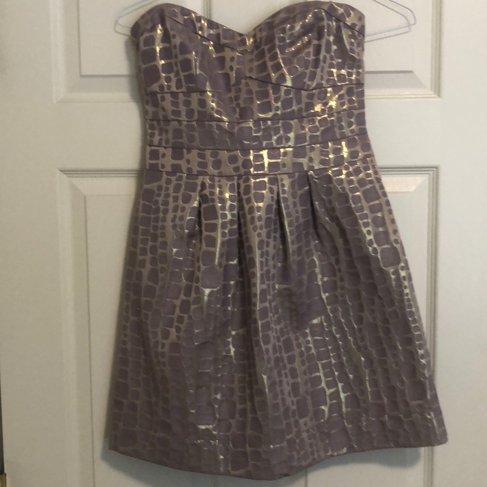 American Eagle Strapless babydoll mini dress dusty mauve w/gold embellishment